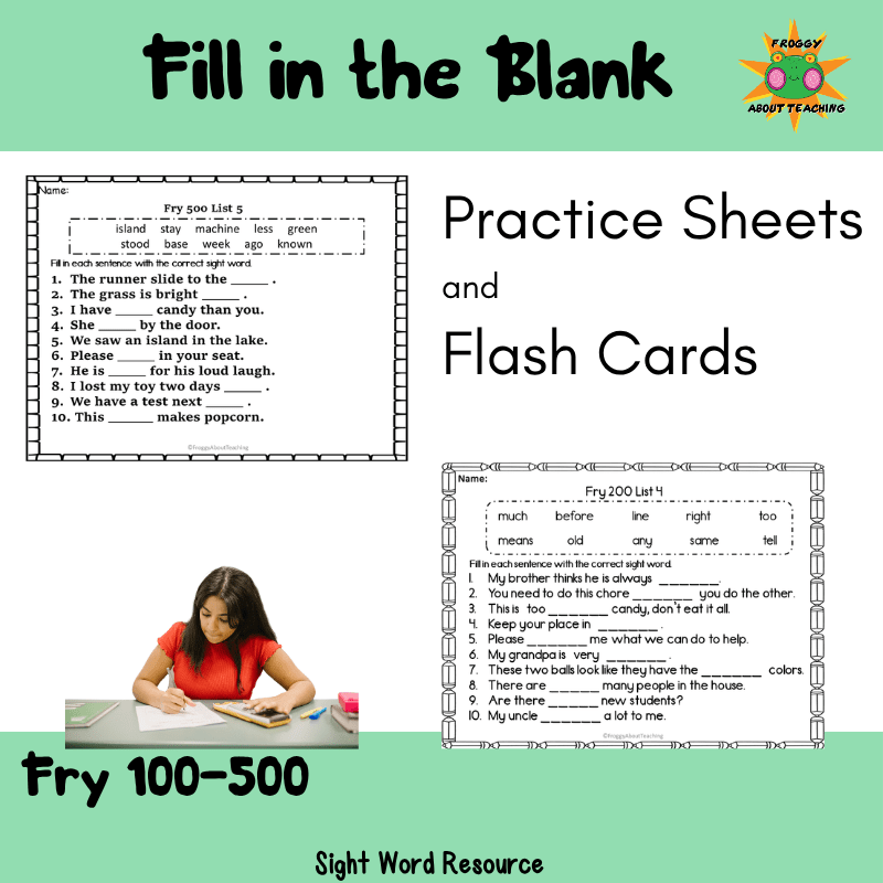 Product cover for Fill in the Blank Sight Word Sentences Fry's 100, 200, 300, 400, 500.